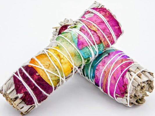2 pcs 7 Chakra White Sage Wand Stick from California mini size 4 in